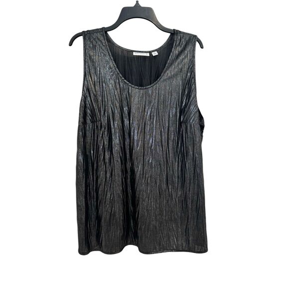 Susan Graver Womens 3X Metallic Crinkle Scoop Neck Layering Tank Top Black NWT - Picture 1 of 5